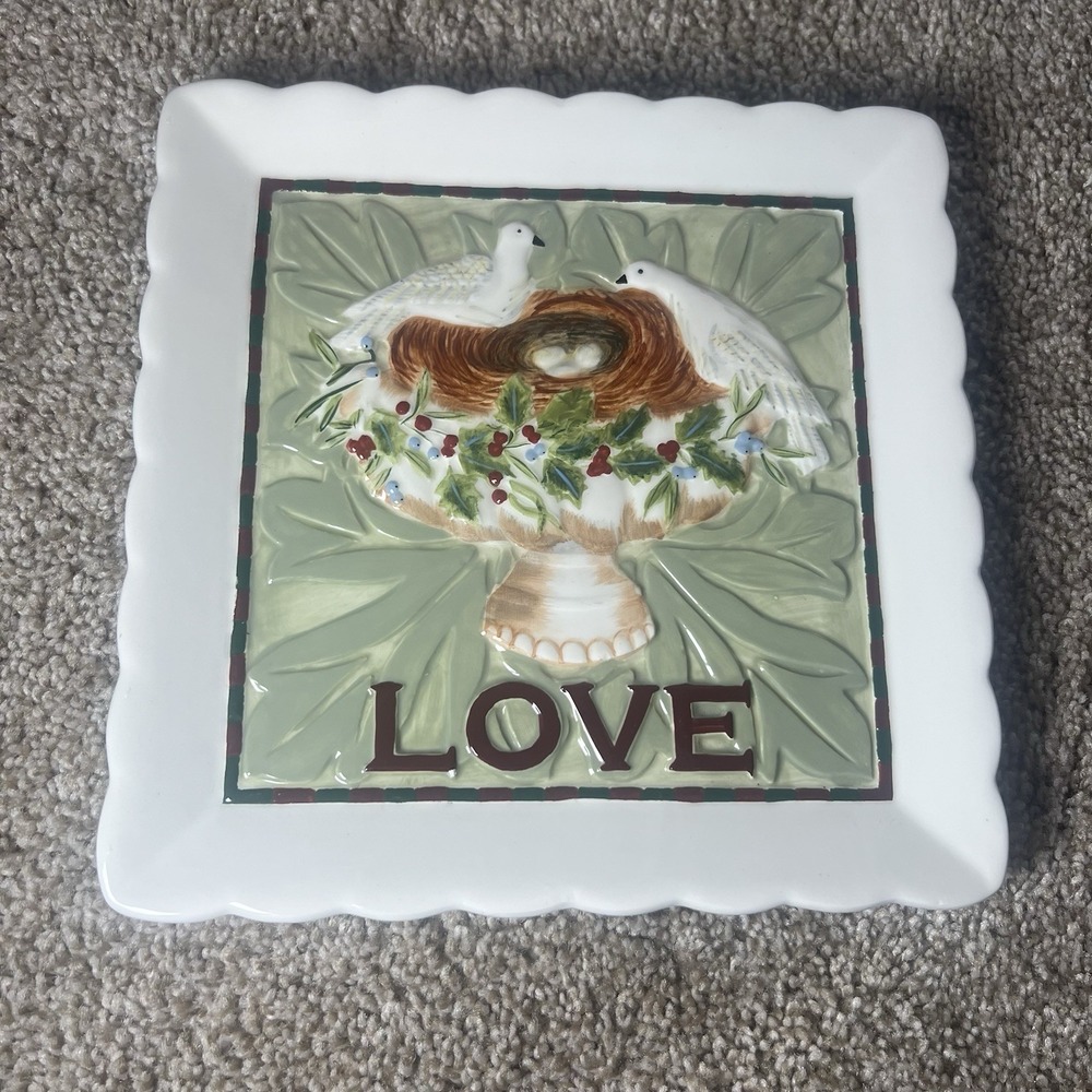 Heart Of The Holidays LOVE 8" Plate  Embossed Birds Nest Christmas MWW Market